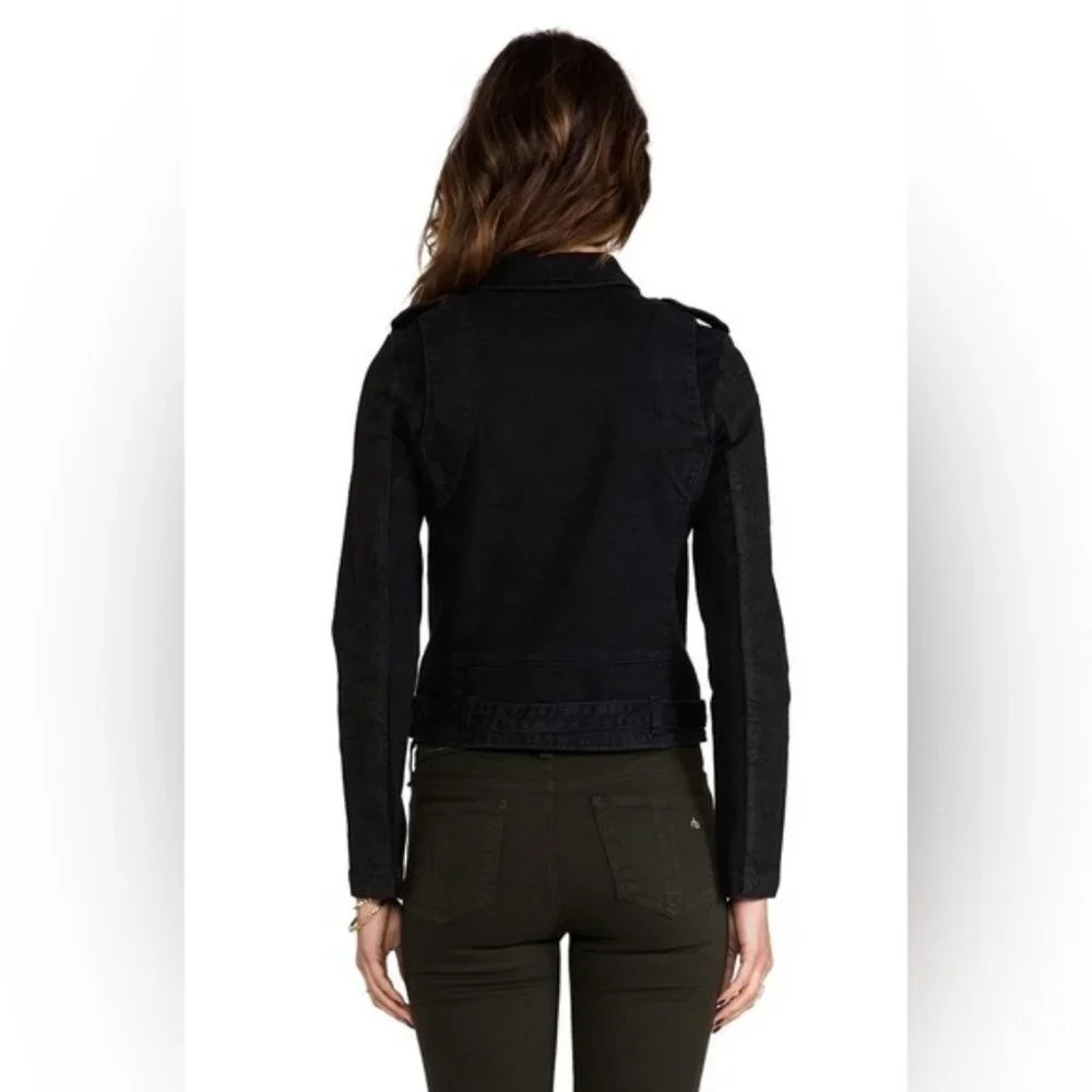 Current/Elliott Biker Jacket Size Small Black‎ Grey Dark Denim Moto 